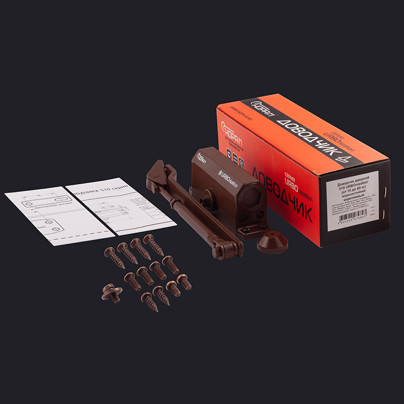 Комплектация и упаковка Доводчик дверной 510 URBOnization цвет Коричневый Нора-М