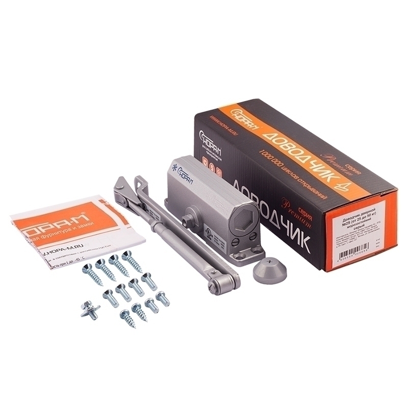 Комплектация и упаковка Доводчик дверной 2S цвет Серый Нора-М