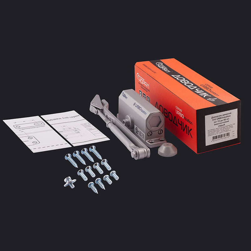 Комплектация и упаковка Доводчик дверной с фиксацией 510F URBOnization цвет Серый Нора-М