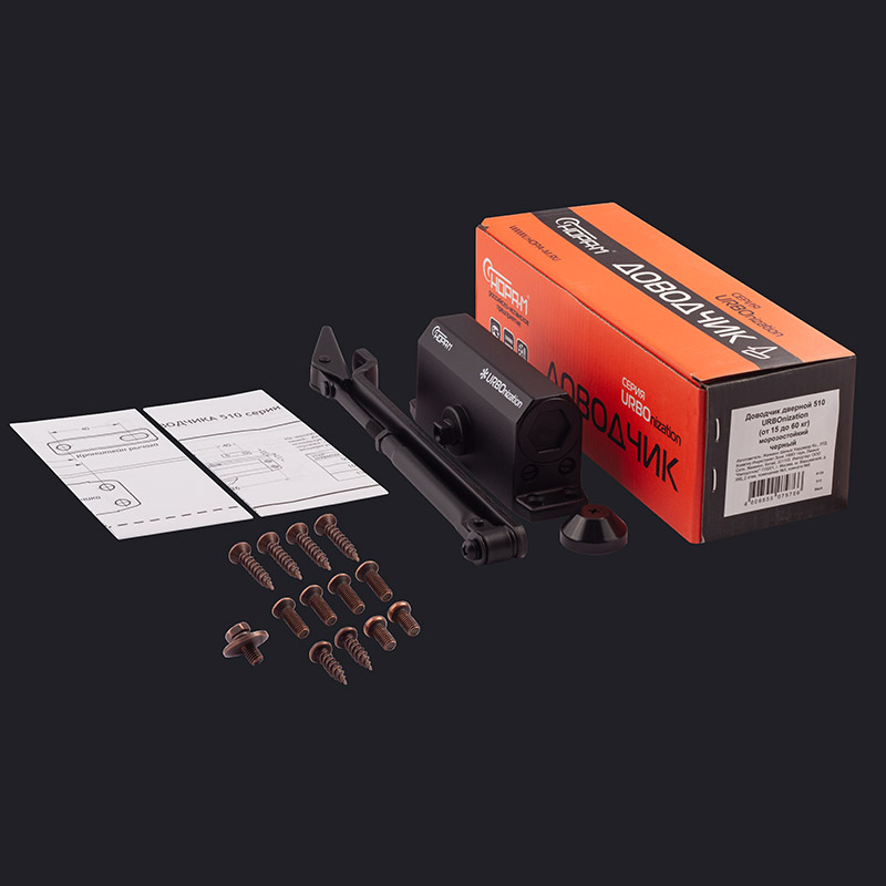 Комплектация и упаковка Доводчик дверной 510 URBOnization цвет Черный Нора-М