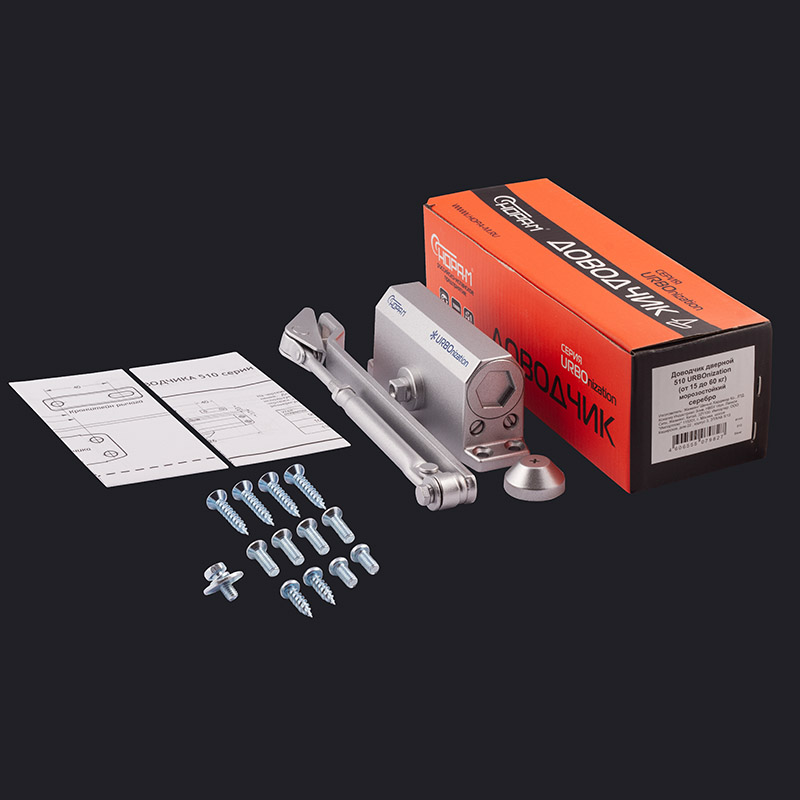 Комплектация и упаковка Доводчик дверной 510 URBOnization цвет Серебро Нора-М