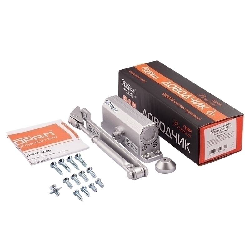 Комплектация и упаковка Доводчик дверной 2S цвет Серебро Нора-М