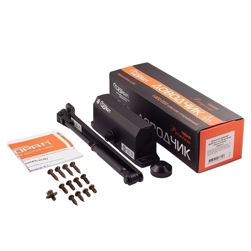 Комплектация и упаковка Доводчик дверной 3S бол. цвет Черный Нора-М