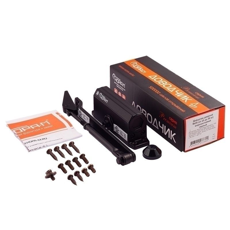 Комплектация и упаковка Доводчик дверной 2S цвет Черный Нора-М