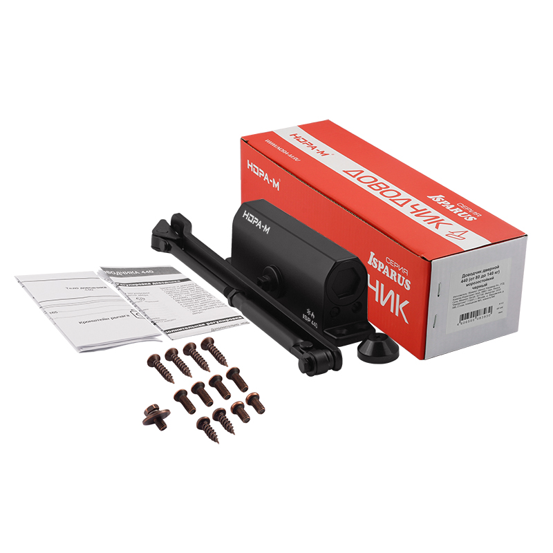 Комплектация и упаковка Доводчик дверной 440 ISPARUS цвет Черный Нора-М