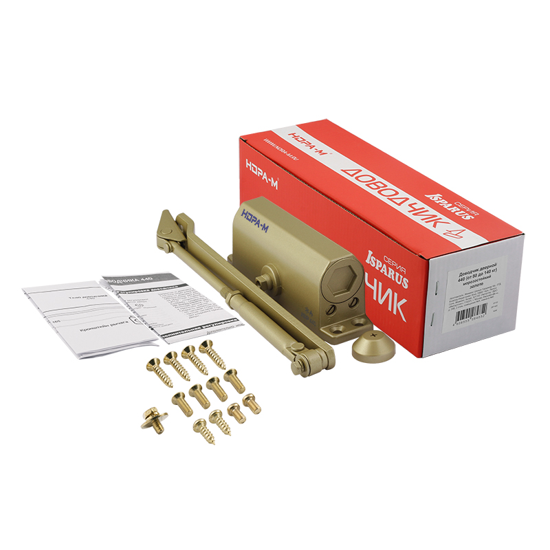 Комплектация и упаковка Доводчик дверной 440 ISPARUS цвет Золото Нора-М