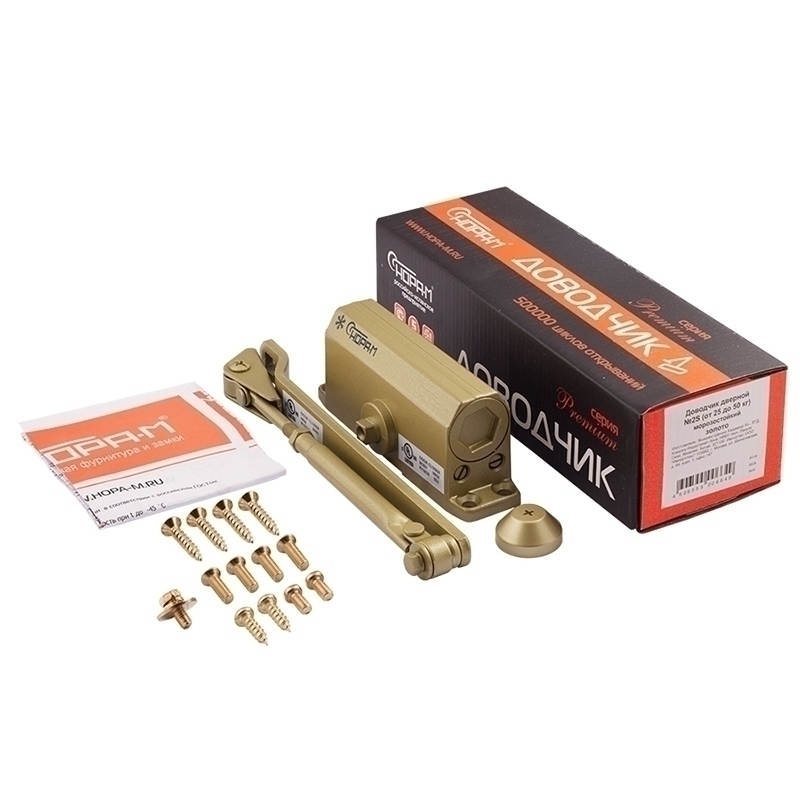 Комплектация и упаковка Доводчик дверной 2S цвет Золото Нора-М