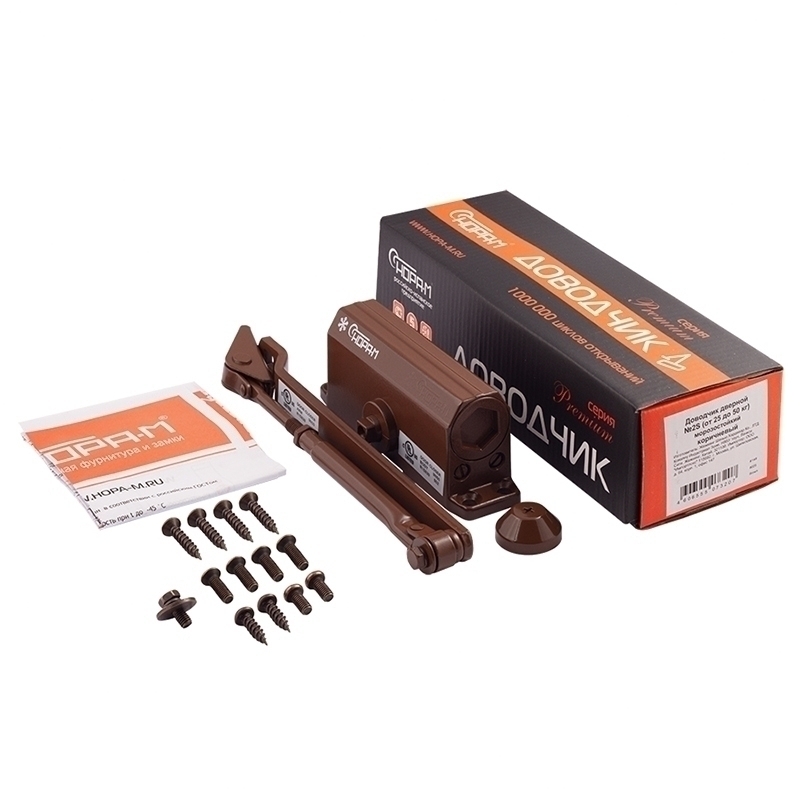 Комплектация и упаковка Доводчик дверной 2S цвет Коричневый Нора-М